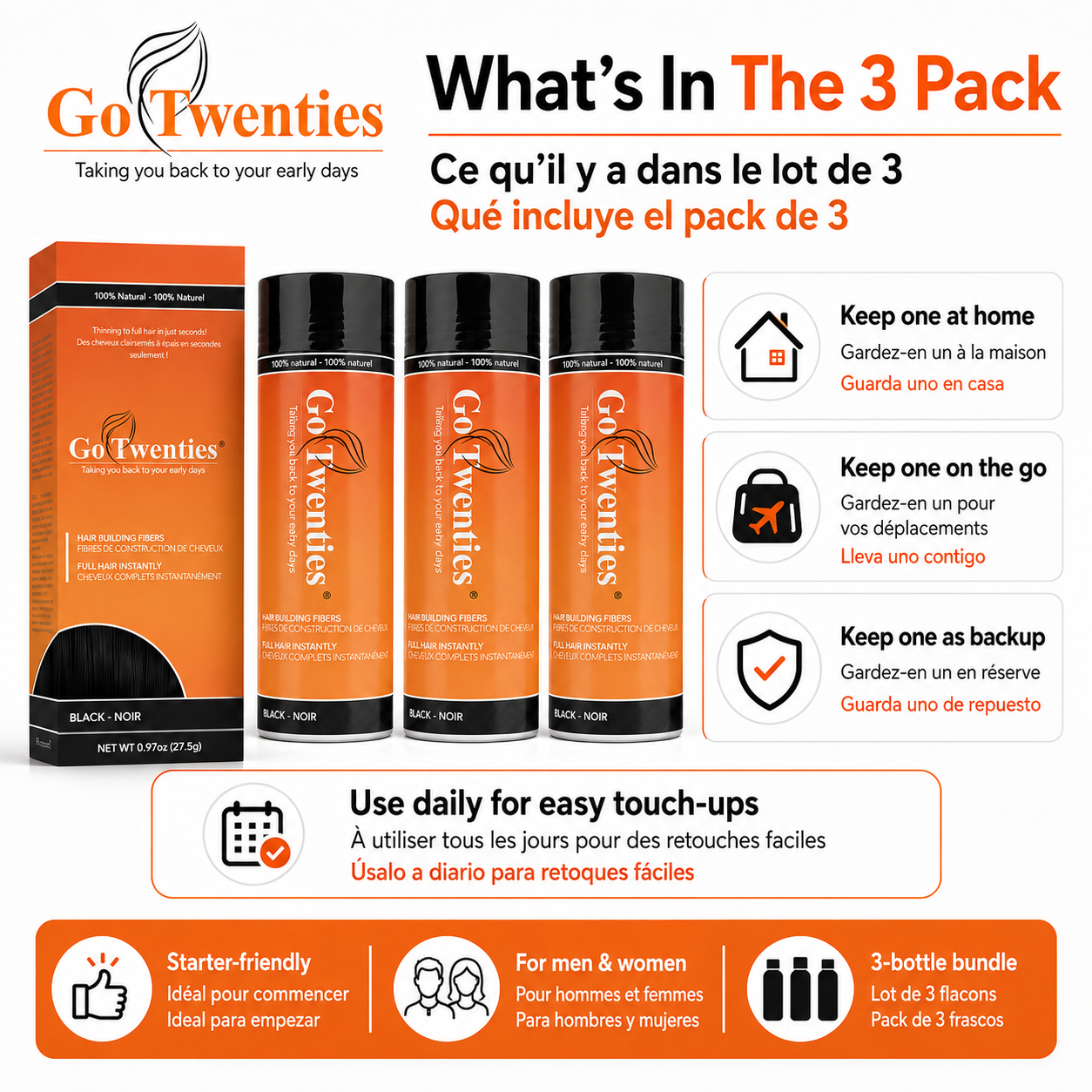 Go Twenties 3-Pack Hair Building Fiber