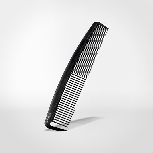Go Twenties black styling comb; comb used to part hair before applying fibres; lightweight hair comb for grooming routine.