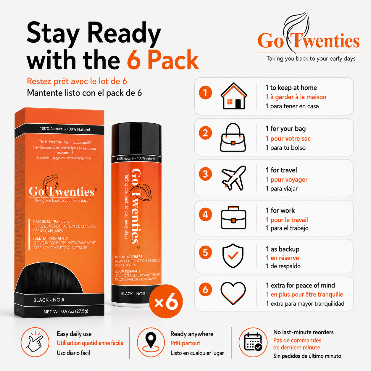 Go Twenties 6-Pack Hair Building Fibers